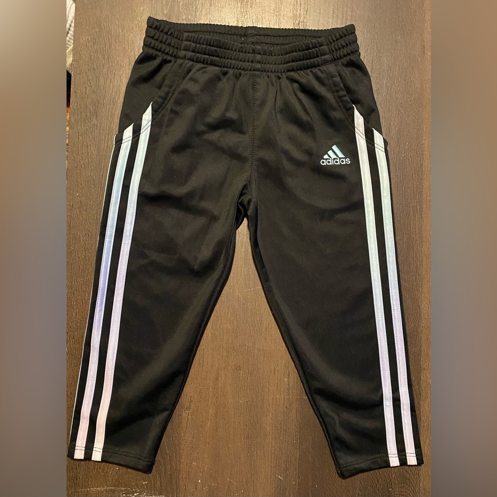 Adidas Kids 3T Black Joggers with Ombre Blue, Purple, Pink Stripes